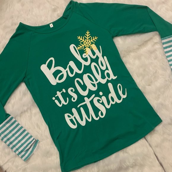 Last ONE! Baby Its Cold Outside Christmas Shirt - Green - Picture 3 of 8